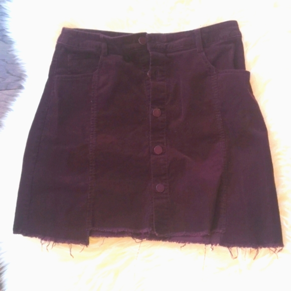 Burgundy Corduroy Mini Skirt - Picture 2 of 5